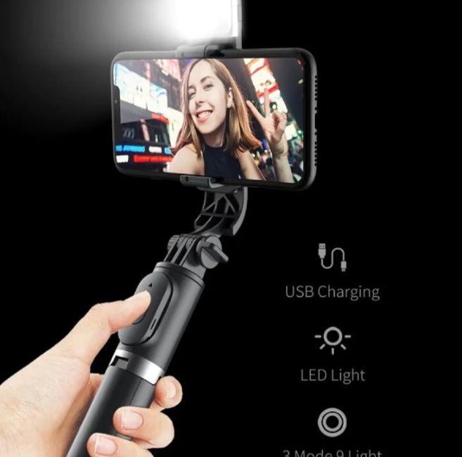 Q07 Selfie Stick Foldable Mini Tripod with Fill Light Bluetooth Remote Shutter Retractable Rod for Phone (100cm)