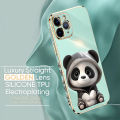 Hontinga for Vivo Y15S Y15A Y01A Y01 Back Cover With Free Strap Luxury 6D Plating Cute Panda Side Pattern Case Soft Silicone Square Mobile Cover.