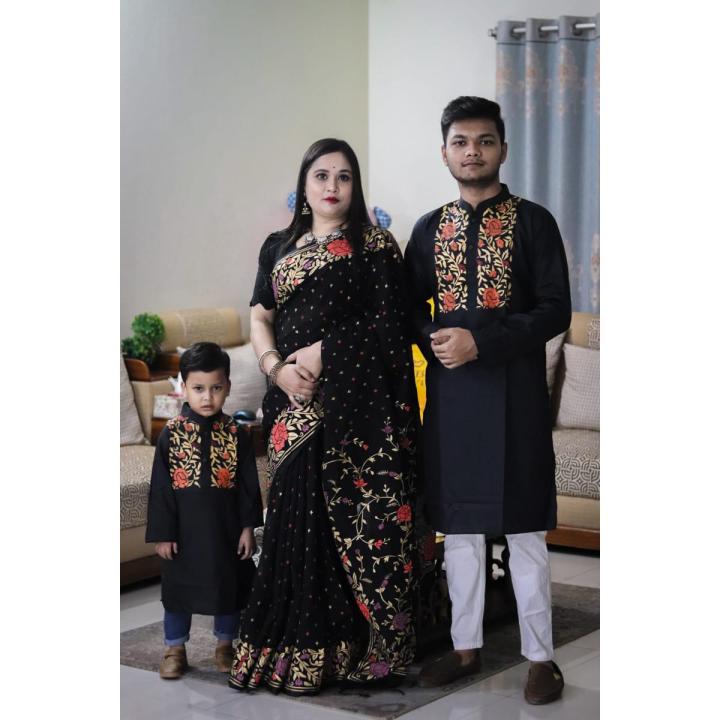 Family Set Stylish & Fashionable Best Couple Sharee And Panjabi For Men And Women