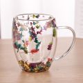 Floral Dry Flowers Cup Simple Heat Resistant Double Wall Glass Cup INS Trends High Borosilicate Glass Tea Coffee Cups. 