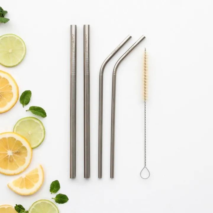 Straw Clean Set 4 Pcs Reusable Stainless Steel Drinking Straws Set Metal Straw Pack ...