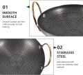 Honeycomb Non-Stick Stainless Steel Wok Pan | Tri-Ply Kadai with Golden Brass Handles | Induction & Gas Cooktop Compatible | Easy Clean Fry Pan.