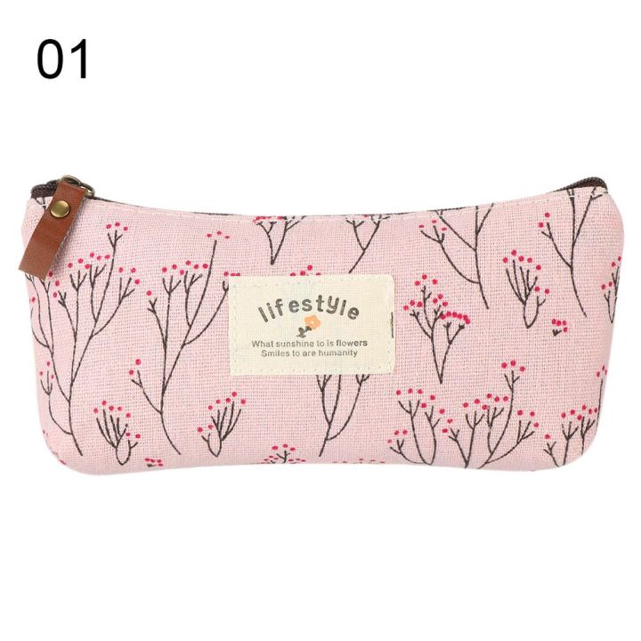 Fashion Pen Bags School Supplies Canvas Pastoral Floral Pencil Case Lovely Stationery Bag