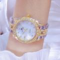 Luxury BS Brand Women Gold Stainless Steel Quartz Watch Military Crystal Casual Wrist Watches Rhinestone.