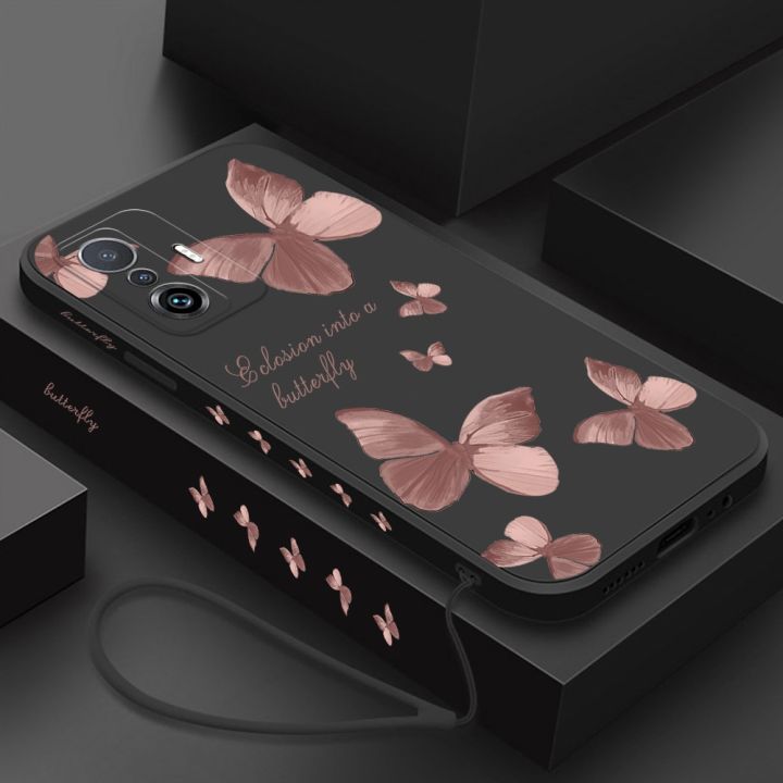 Butterfly Phone Case For Xiaomi 12 lite 5G 12 t mi11 ultra mi Anti fingerprint 11 lite 5g ne 11T 12x 12T 13 12 Pro Silicone Cover with Lanyard