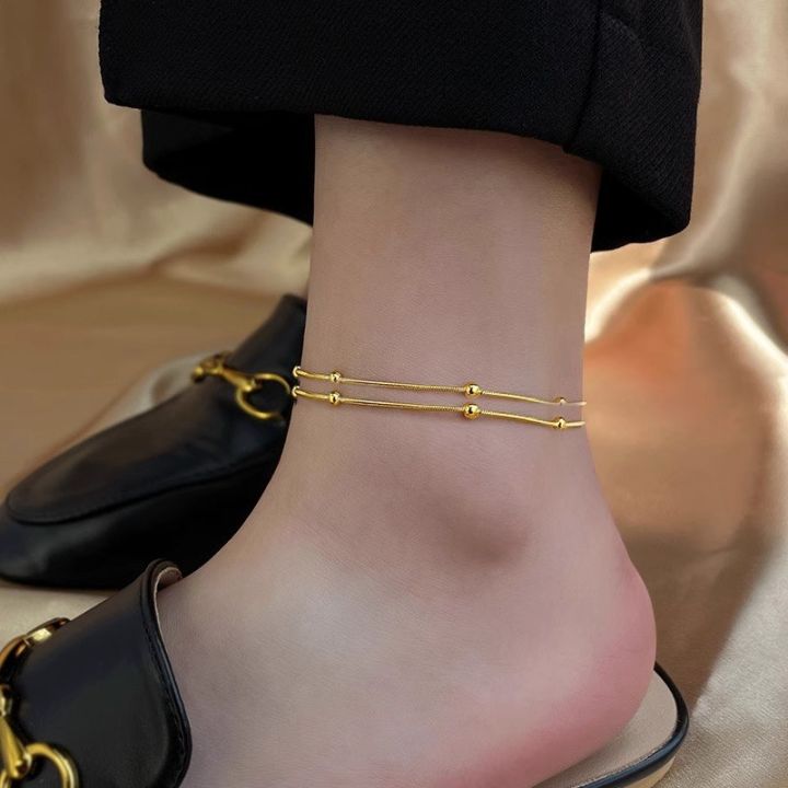 Ankle Bracelets Summer Simple Small Ball Titanium Steel Anklet