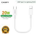 CASIFY X3 20W Type C to Lightning iPhone Fast Charging 25CM Short Data Cable Silicone 60 Watt 25 CM Short PD Cable Type C to iPhone White.