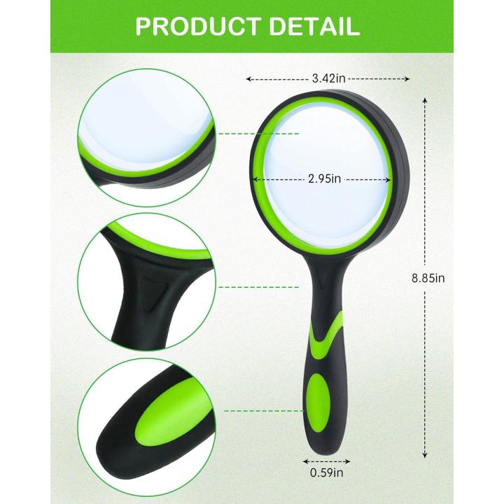 Handheld Portable Glass Lens Magnifier Rubber Handle Magnifying Glass