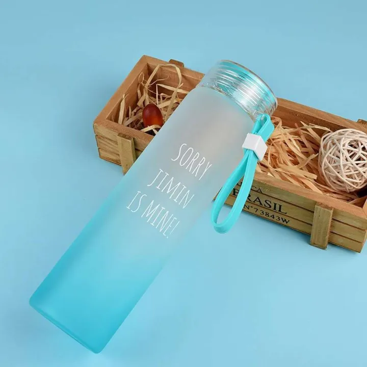 Bts Water Bottle 350Ml Color Gradient Frosted Drinking Glass Kettle With Wristlet