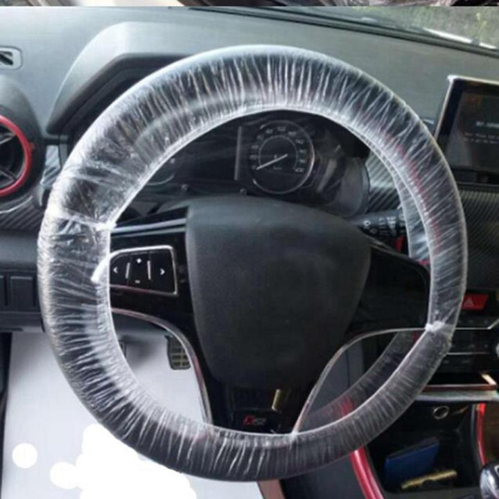 100Pcs Universal Disposable Plastic Steering Wheel Cover Elastic Trim Disposable Truck Car Steering Wheel Covers Films