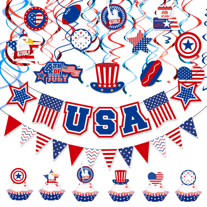 Amazon New United States Independence Day Balloon Flag Set Birthday Party Scene Decoration Balloon Flag Pull
