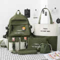 Backpack new five-piece set of schoolbag women's Korean version ins color-blocked middle school student schoolbag fashion campus student backpack. 