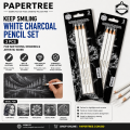 Keep Smiling White Charcoal Pencil Set 3 Pcs for Sketching Drawing & Artistic Work.