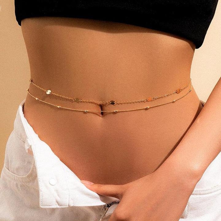 Body Jewelry Vintage Aesthetic Belly Chain Thin Beads Link Body Chain Waist Chain Belt Y2K Streetwear Summer Women Fashion