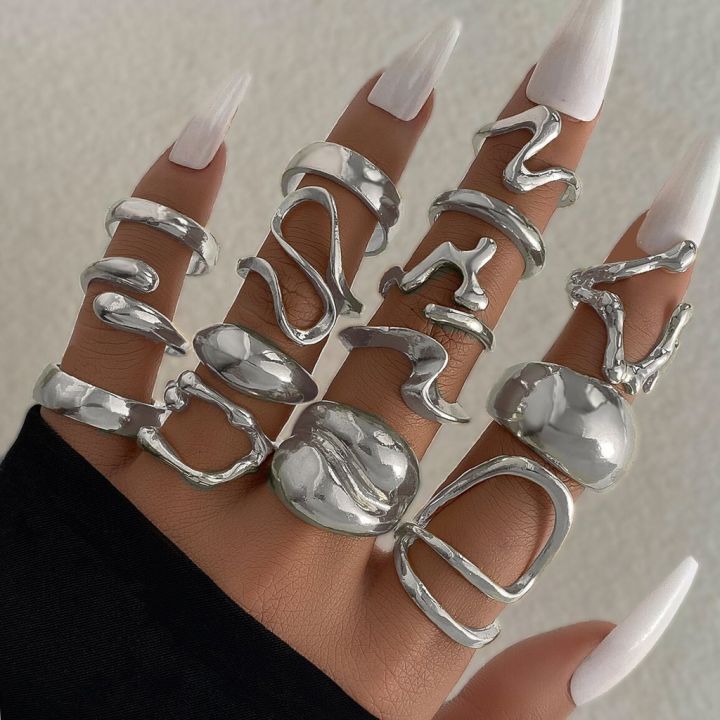 Enacolor%20Rings%20for%20Girls%20All%20Season%20Polished%20Alloy%20Irregular%20Geometric%20Open%20Ring%20Set%20%E2%80%93%2015Pcs%20Fashion%20Jewellery%20-%20Image%203