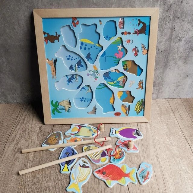 Premium Quality - Wooden Magnetic Games Fishing Toys Game Catch Worm Educational For Children Gifts Puzzle Toys - Trend and Need full