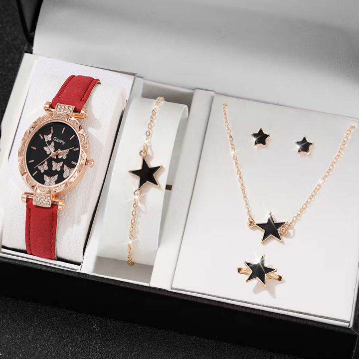 Functional Water-resistant 6Pcs Quartz Watches for Girls with Simple and Stylish Design Cute and Luxury Black Magnetic Ladies Wrist Watch