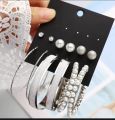 Trendy 6 Pairs = 12 Pcs Pearl Stud and Hoop Earrings for Women Popular Statement Earrings Set for Girls. 