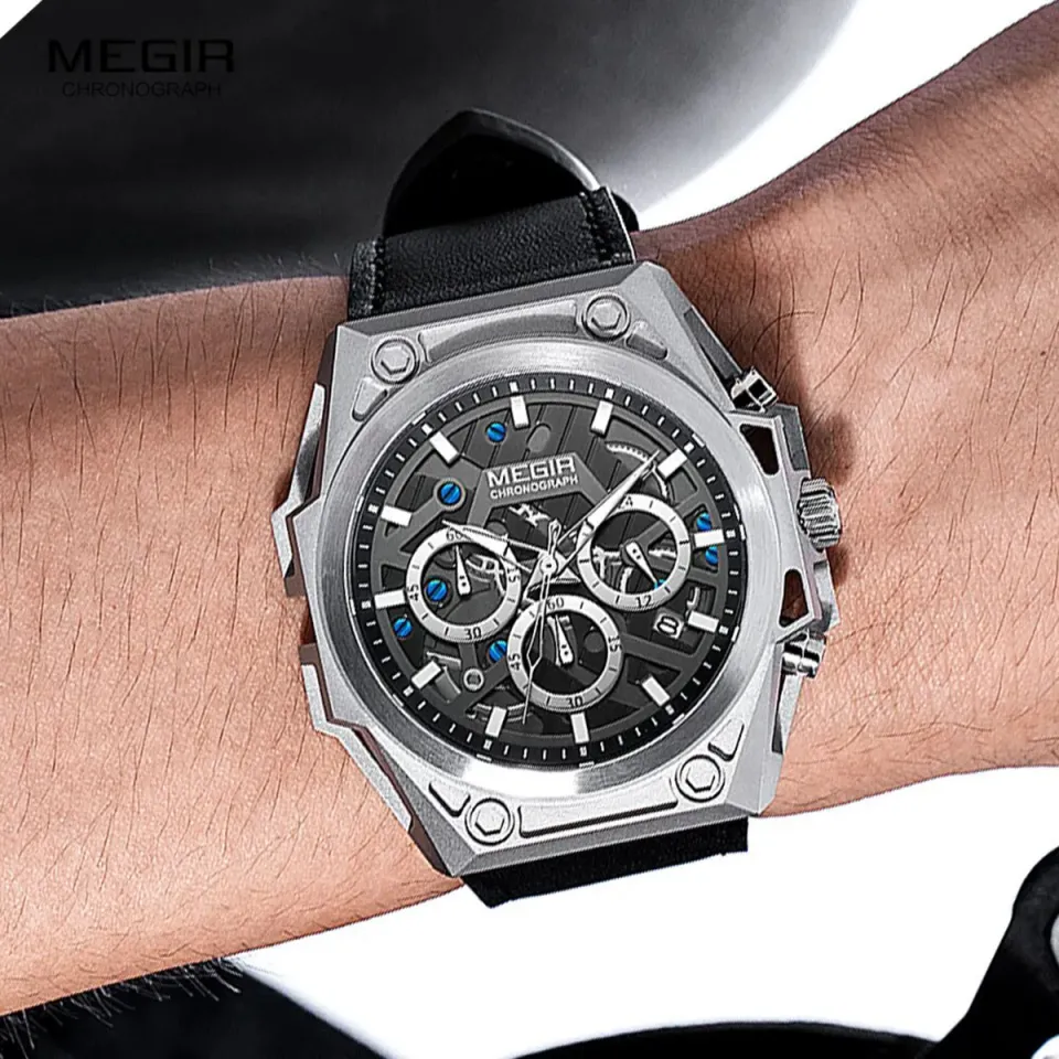 MEGIR WATCH ML4220G (Stainless steel case and black leather strap
