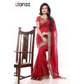 Eye Catching Design with Luxurious Collection Rich Fabric Cherry-Red Colour Traditional Unstitched Weightless Sharee for Women. 