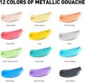 HIMI Gouache Paints Set 12 Colours 12 ml Metallic Gouache Paint Jelly Cup Design, Non Toxic Paint for Canvas and Paper, Art Supplies. 