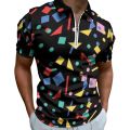 80S Style Design Polo Shirts Black Polka Dots Casual Shirt Day Fashion Men Short Sleeve Collar Design T-Shirts.