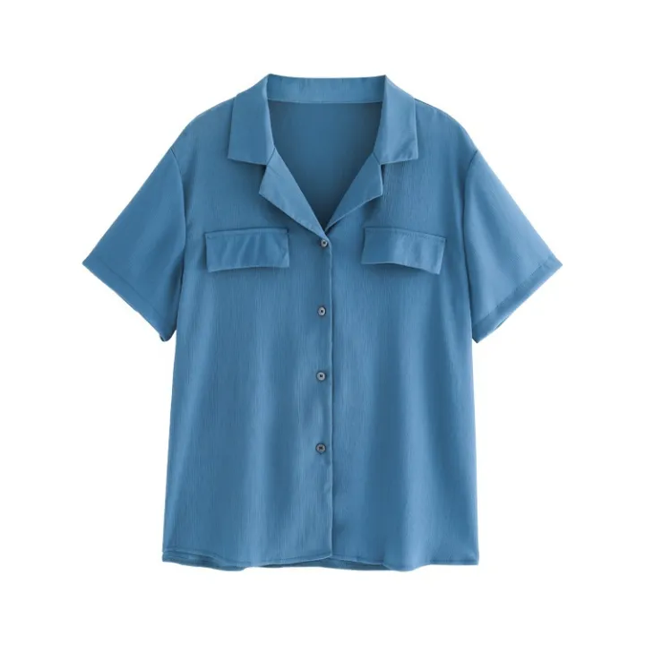 British%20Style%20Graceful%20and%20Fashionable%20Short-Sleeved%20Shirt%20Women's%20Summer%20New%20Design%20Sense%20Loose%20Suit%20Collar%20Korean%20Style%20Shirt%20Women's%20Clothing%20-%20Image%205