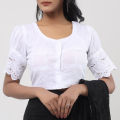 Pure Cotton Chicken Ghoti Hata Sleeves Saree Blouse For Women's. 