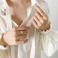 R0208 Fashion Jewelry 18k Gold Plated Flower And Leaf Open Ring Women Wedding Statement Stainless Steel Ring. 