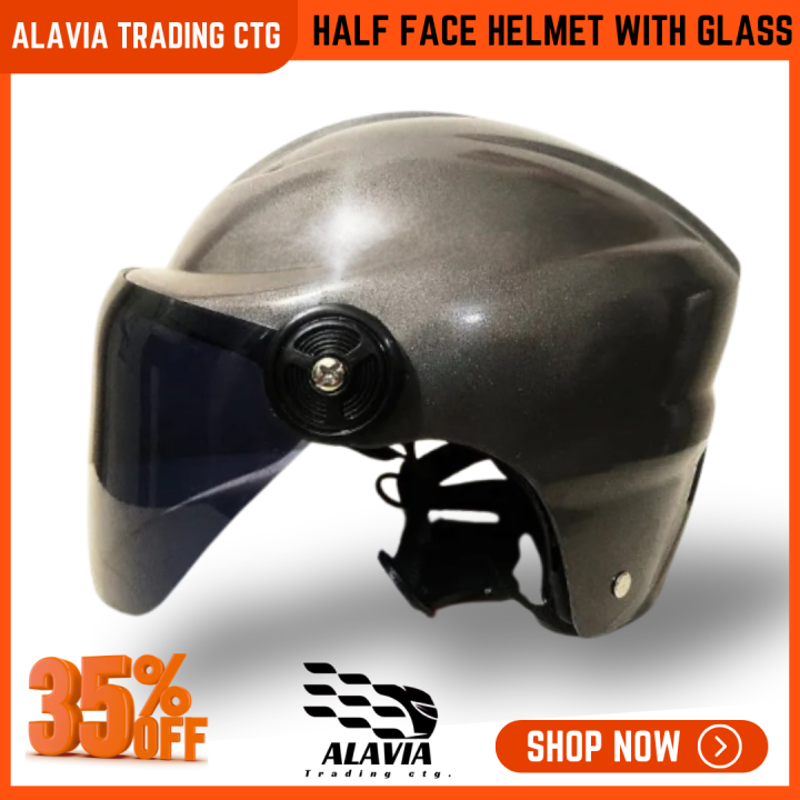Black Half Face Helmet – Cap Style Bike Helmet with Sun Protection Glass | Stylish Open Face Helmet for Men & Women – Durable ABS Build