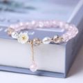 Fashion Korean White Flower Purple Beaded Bracelet for Women Charm Crystal Beads Elastic Adjustable Bracelet Friendship Jewelry. 