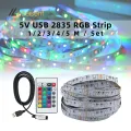 Full Set 5V USB RGB Strip Lights + Controller IR 24-Key Wireless Remote Control 1/2/3/4/5 M 60LEDs/M 2835 SMD LED Flexible Tape. 