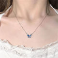 French Gradual Blue Enamel Butterfly Wing Pendant Necklace For Women Silver Color Neck Chain Exquisite Jewelry Gift For Girls.