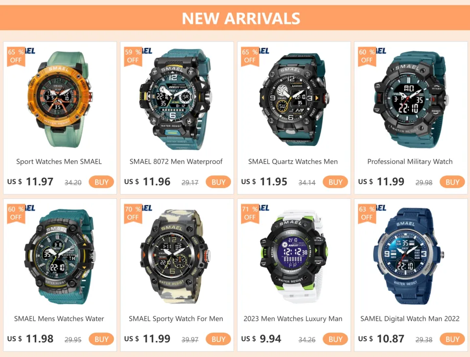 SMAEL 1915 Sports Digital Watches Men 5Bar Waterproof Chron