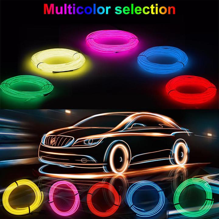 Helloworld 3M Light Strip El Wire String Strip Light Cold Lights Neon LED Light Decorative Lamp Car Rope Strip Light for Party Automotive Car Interior Decoration