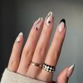 24pcs Almond Head Nails French Line Design Full Coverage False Nail Art Finished with GluWearable Removable Press on Nails. 