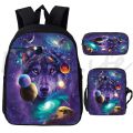 Cool Wolf Print Backpack School Bags Fashion Bookbag For Teenage Boys Girl 3Pcs School Backpacks Shoulder Bag Pencil Bag Mochila.