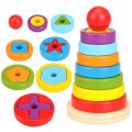 Baby Kids Wooden Rainbow Ring Geometric Building Blocks Stacking Game Puzzle Toy. 