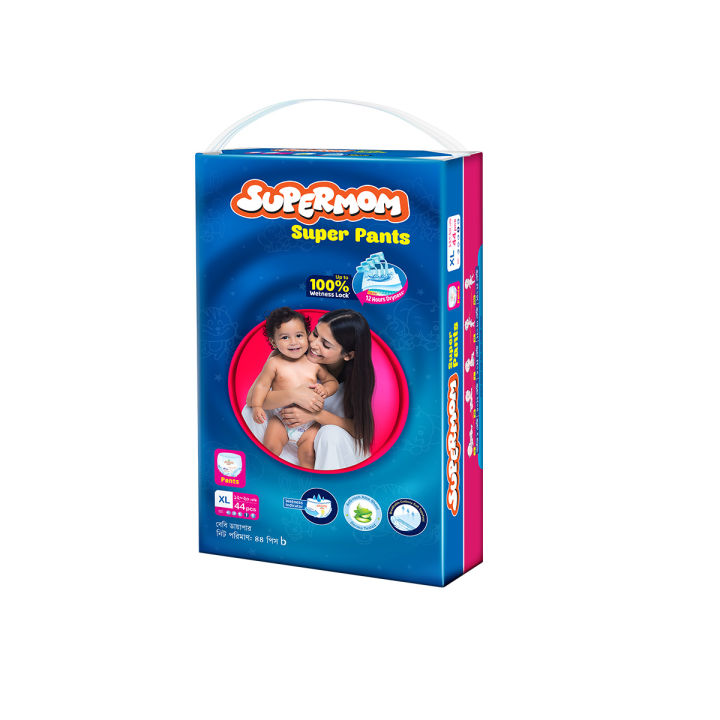 Supermom Baby Pant Diaper Xtra Large (12-20) Kg - 44 pcs (Super Saver Pack)