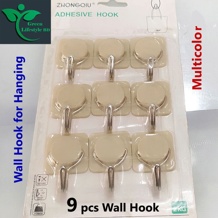 High quality strong 9 pcs wall hook for hanging picture hangers wall hanger. Multicolor. 9 pcs Wall Hook.
