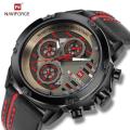 NAVIFORCE NF9110 - Black PU Leather Wrist Watch for Men- Black & Red.