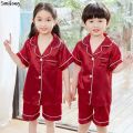 Toddler Girls Pyjamas Kids Satin Pajamas Button Silk Pajama Sets Teenager Boy Sleepwear Teens Pajamas Summer Clothes for 3 -14T.