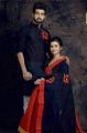 Dhupiyan Silk Saree & Panjabi With Black and Red Combination Couple Set -Perfect Harmony of Style - Appeal for All Seasons. 
