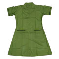 Nursing Dress with Name and Logo in Olive Color - Made from Cotton & Torey Fabrics, Accompanied by a Matching Colored Mask for Ultimate Comfort.
