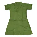 Nursing Dress with Name and Logo in Olive Color - Made from Cotton & Torey Fabrics, Accompanied by a Matching Colored Mask for Ultimate Comfort. 