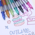 Double Ended Outline Marker Metallic Outline Dual Color Ink Perfect for Writing Drawing or Coloring 8 Colors. 