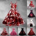 Tie-Dye Blood Halloween Print Women For Costume Vampire Bloody Ghost Dress Masquerade Cosplay Horror Bride Sleeveless Vestidos. 