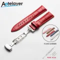 16mm 17mm 18mm 19mm 20mm 21mm 22mm 23mm 24mm Width Leather Watch Band Butterfly Buckle Flat Head Universal Straps Watch accessories Colorful. 