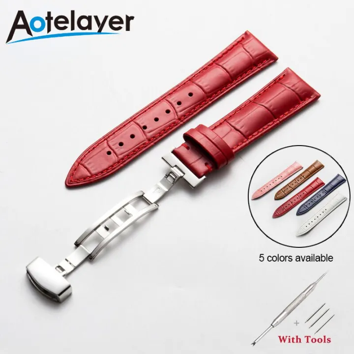16mm 17mm 18mm 19mm 20mm 21mm 22mm 23mm 24mm Width Leather Watch Band Butterfly Buckle Flat Head Universal Straps Watch accessories Colorful