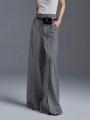 Lemongor Urban Office Lady Fashion Split-Front Pleated Wide Leg Suit Pants Spring Autumn High-Waisted Casual Trousers For Women. 